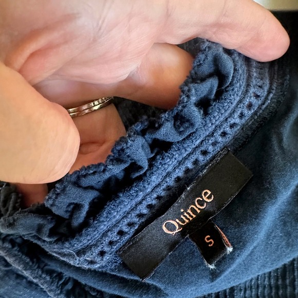 Quince Organic Textured Cotton Peasant Blouse Ruffle Neck Pintuck Long Sleeve S - Picture 10 of 12